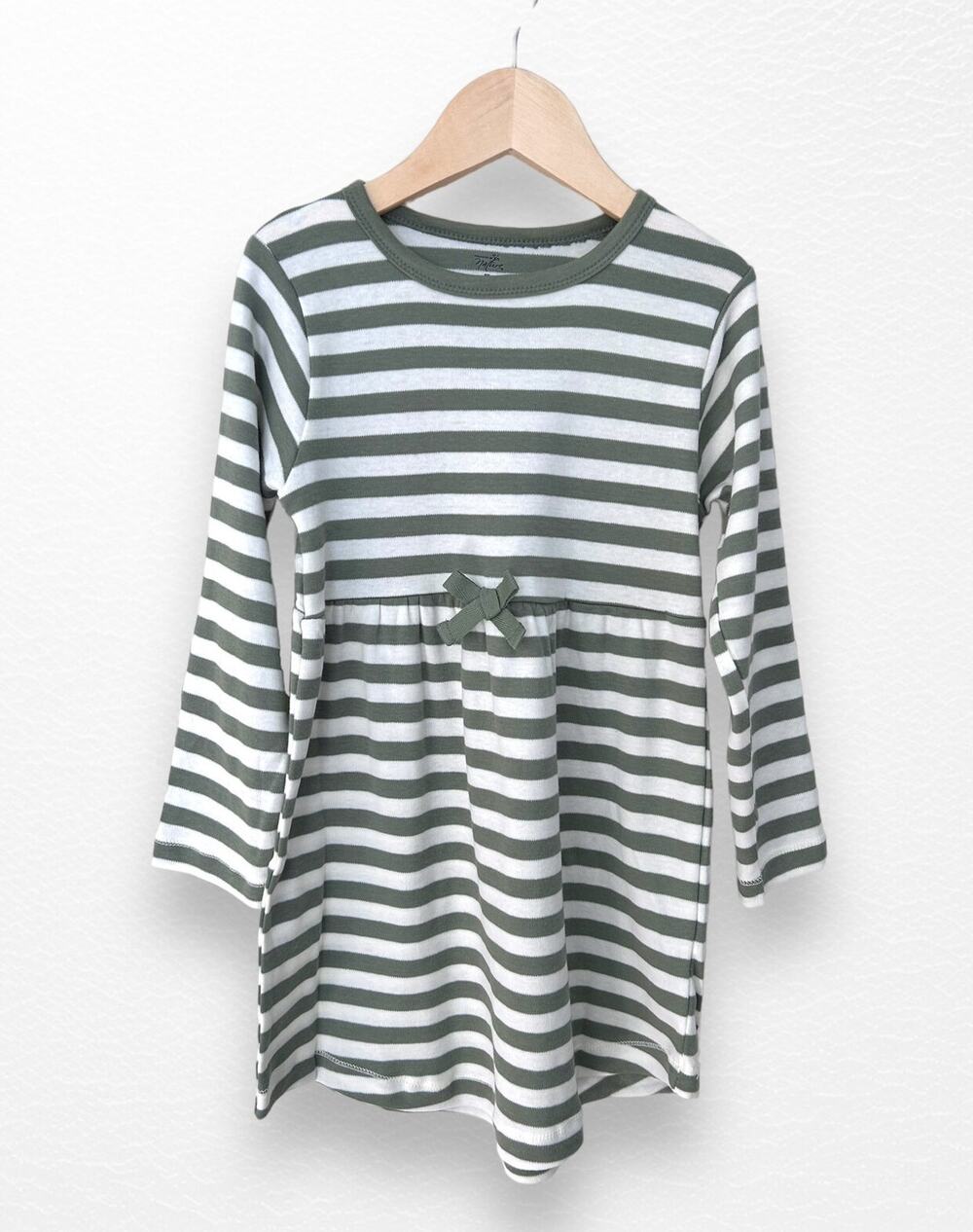 NEW Organic Sage Striped Dress, Size 5T